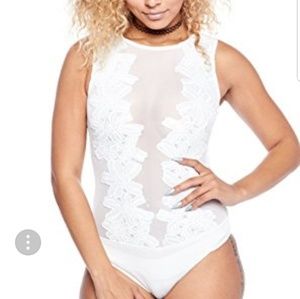 Off White sheer bodysuit with floral detail Size L